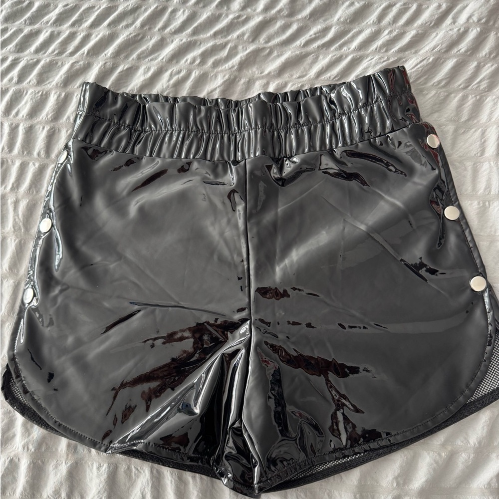 Danielle Guizio Black Glossy Athletic Shorts